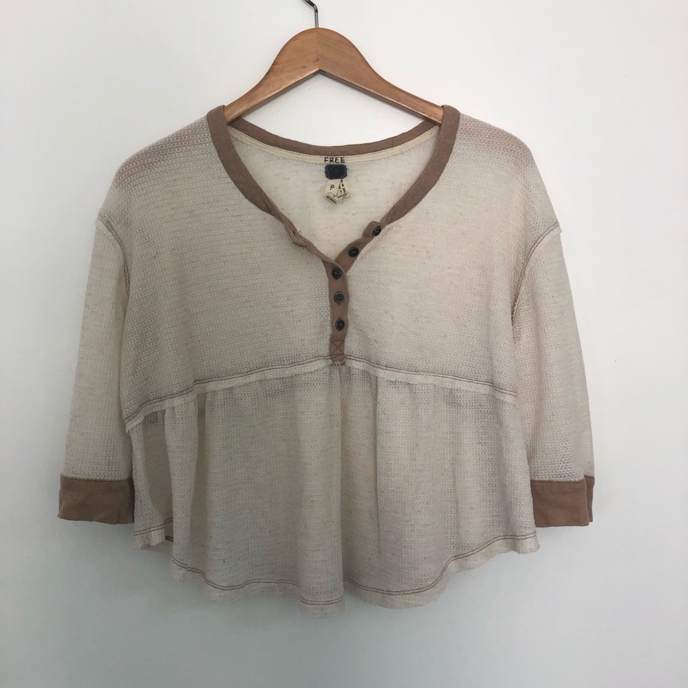 We the Free cream + brown waffle knit top